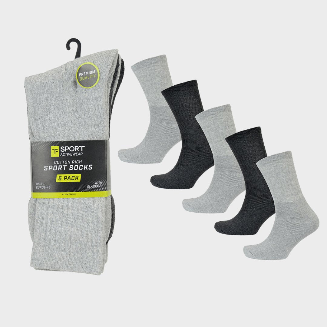 Mens 5 Pack Grey Sports Socks from You Know Who's