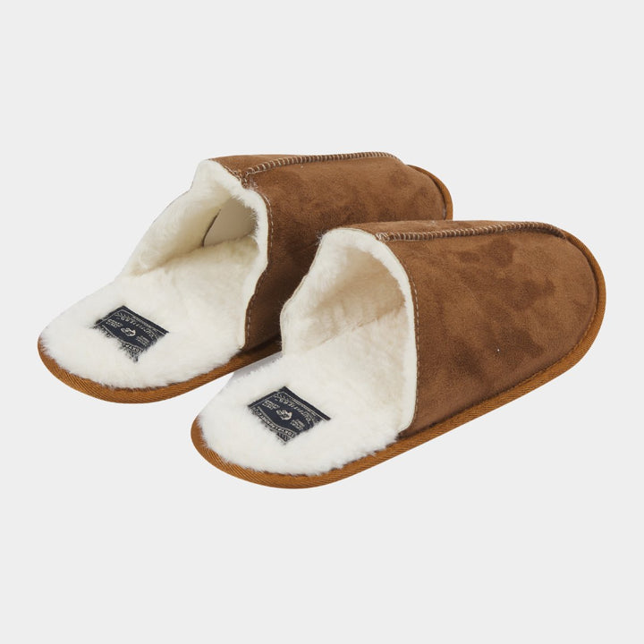 Mens Tan Faux Suede Slippers from You Know Who's