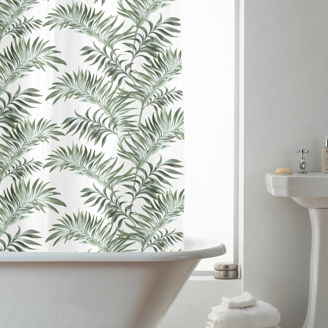 Shower curtain with leaf print