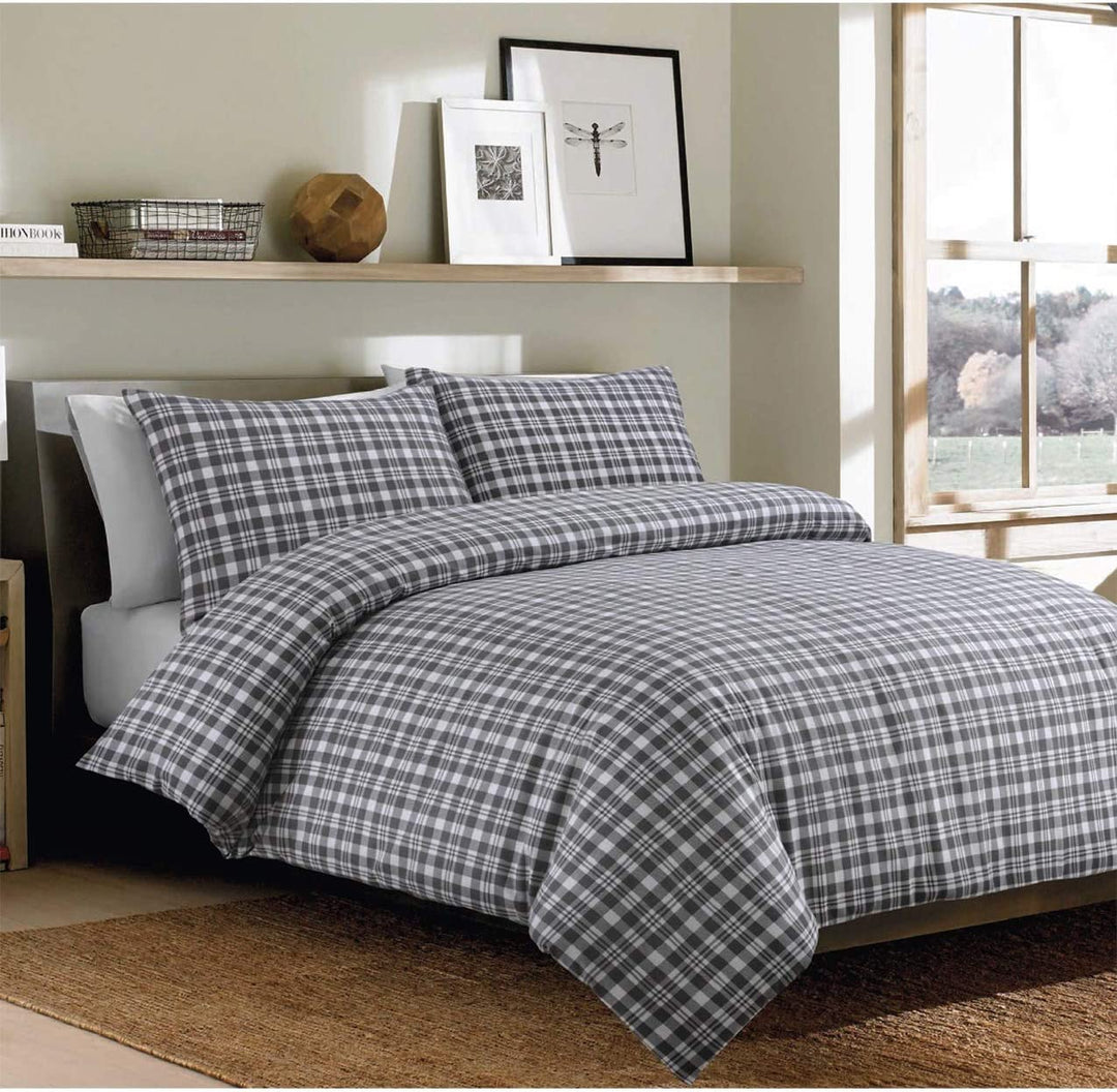 Sleepdown Brushed Cotton Grey Plaid Duvet Set from You Know Who's