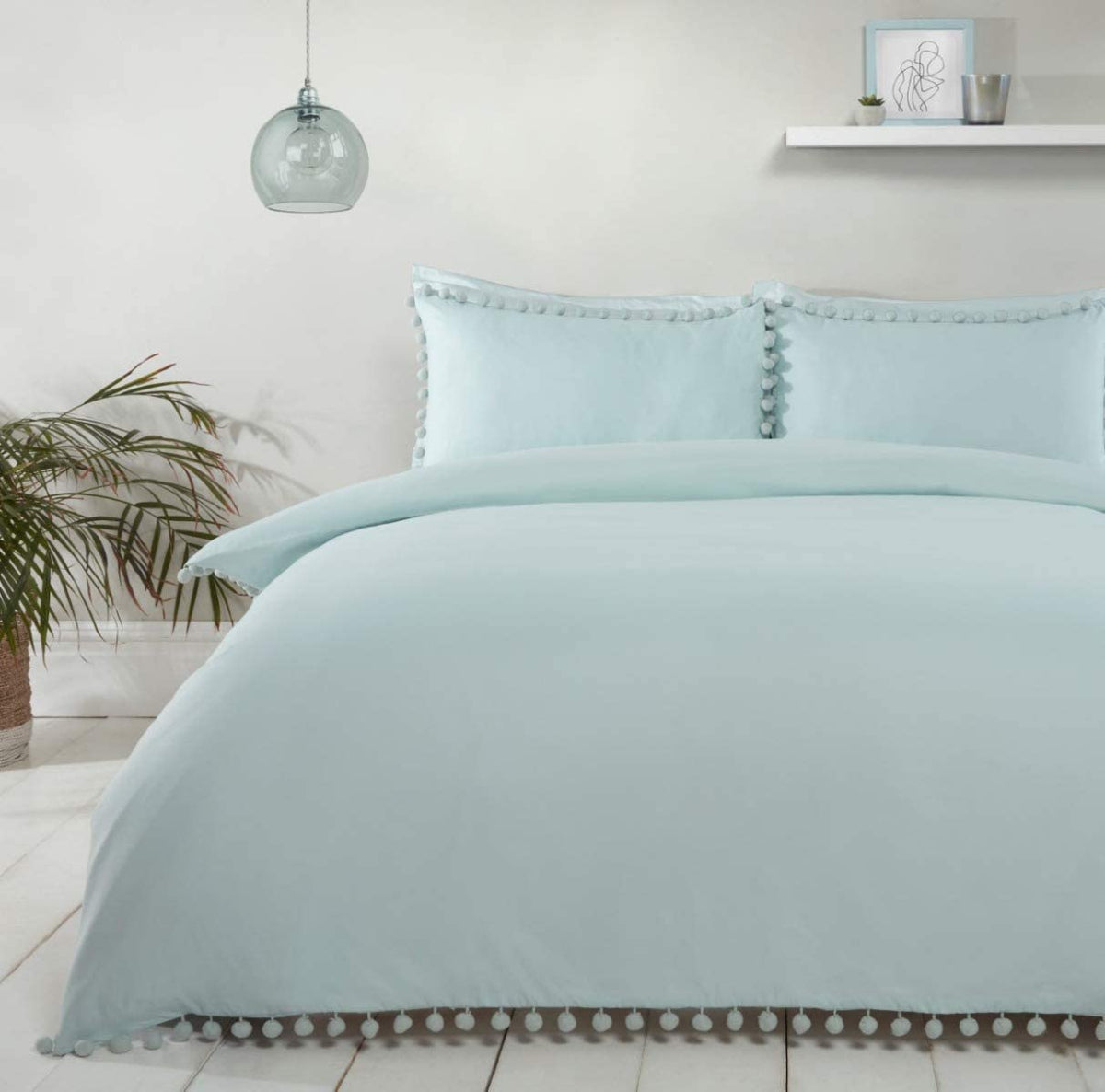 Sleepdown Pom Pom Duck Egg Duvet Set from You Know Who's. Shop with us for more Sleepdown Pom Pom Duck Egg Duvet Set