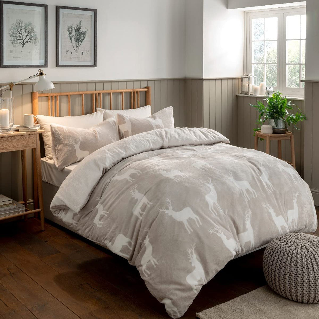 Sleepdown Stag Fleece Reversible Duvet Set - Natural from You Know Who's